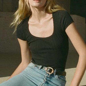 Doen Brigitte Tee - XS - Black Pointelle